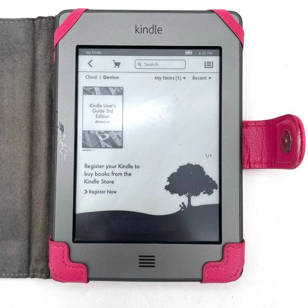 Amazon Kindle 4th Gen D01200 E-Reader Silver Grey Good With Case and Charger